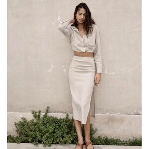 NWT Zara Tan Linen Wrap Top size XS